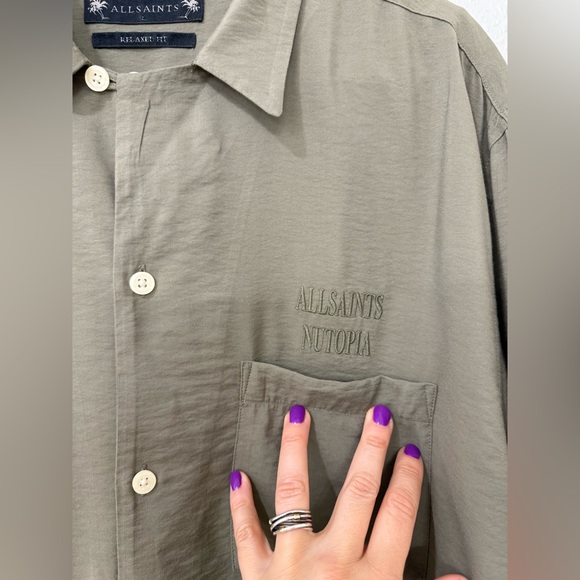 AllSaints Commune Olive Shirt Size L - Picture 5 of 10